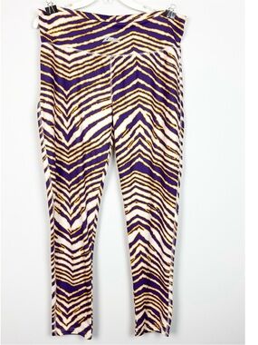Zubaz Women's Purple & Yellow Gold Zebra Print Legging Pants Size XL